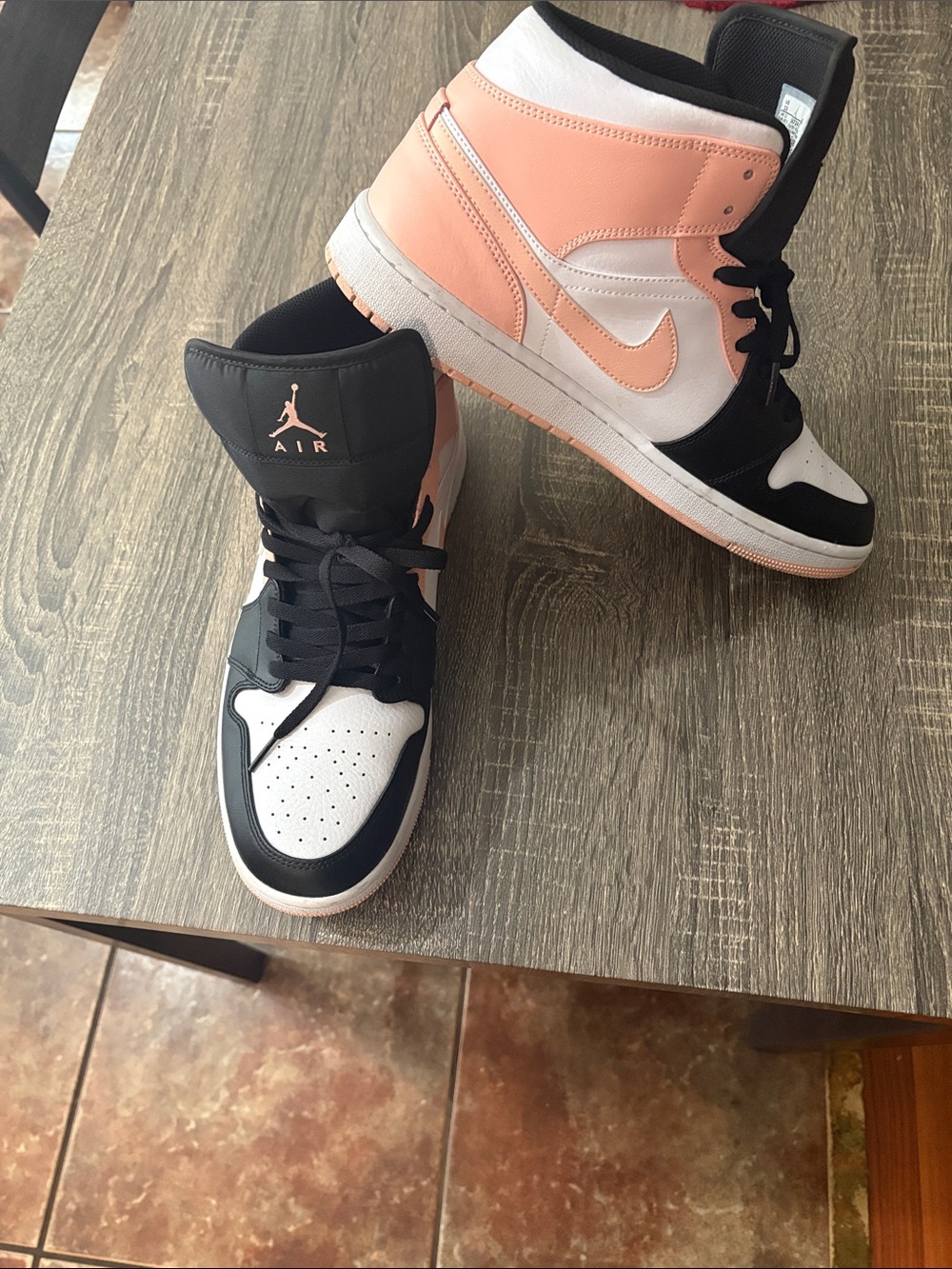 men’s jordan’s High-Top Sneakers in Peach, Black & White
